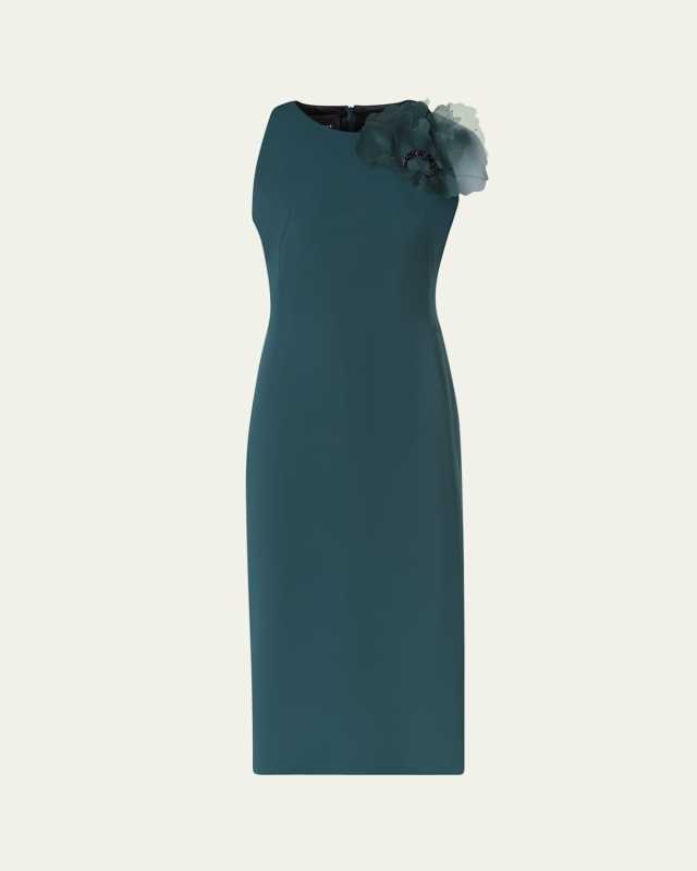 3D Anemone Flower Silk Crepe Sheath Dress